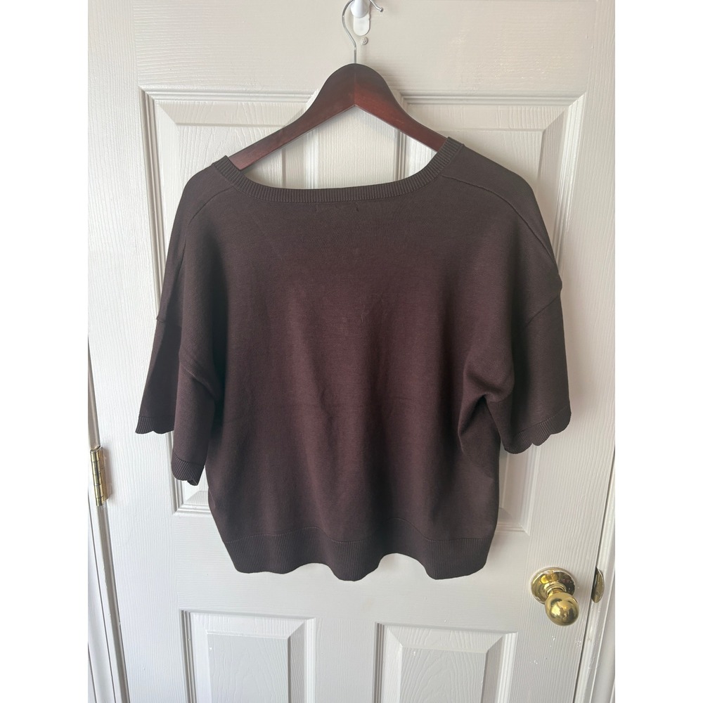 Cable & Gauge V-Neck Sweater Women XL Brown Short Sleeve Knit Casual Top - Picture 6 of 6